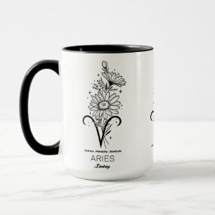 Beautiful Birth Month Flower/Zodiac Sign/Aries Mug