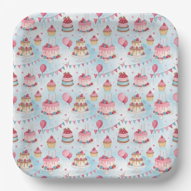 Beautiful Birthday Cake Paper Plate (Front)