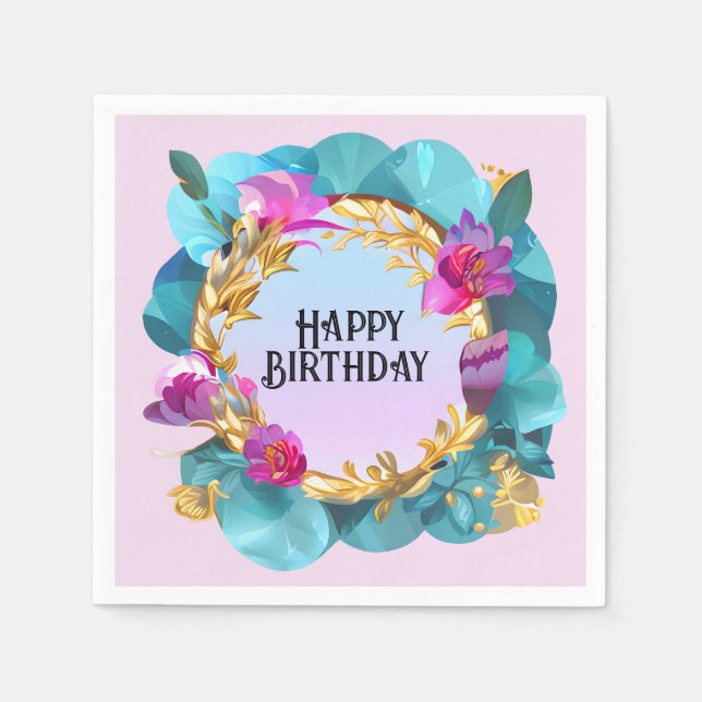 Beautiful Birthday Floral Wreath Napkin (Front)