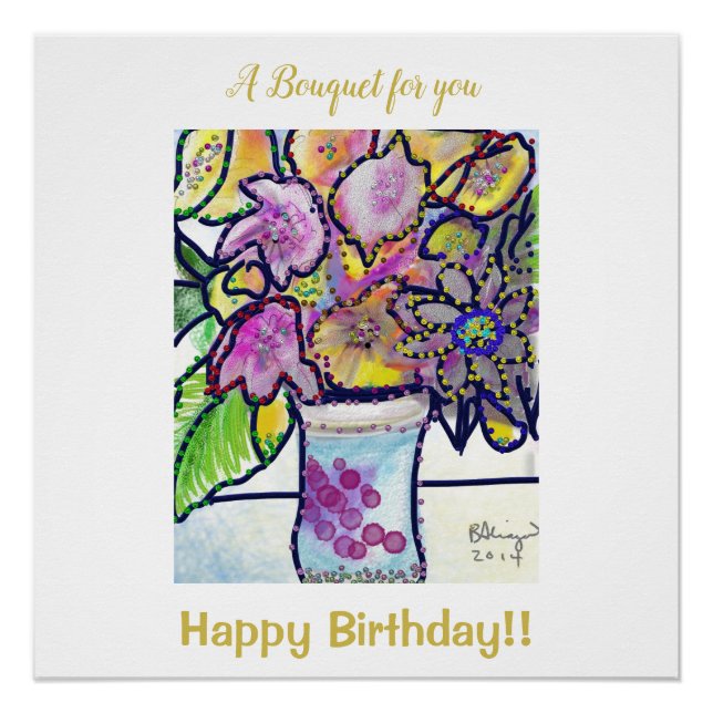 Beautiful Birthday Giant Bouquet Card Poster (Front)