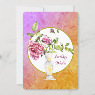 Beautiful Birthday Wishes Pink Roses In Vase Card
