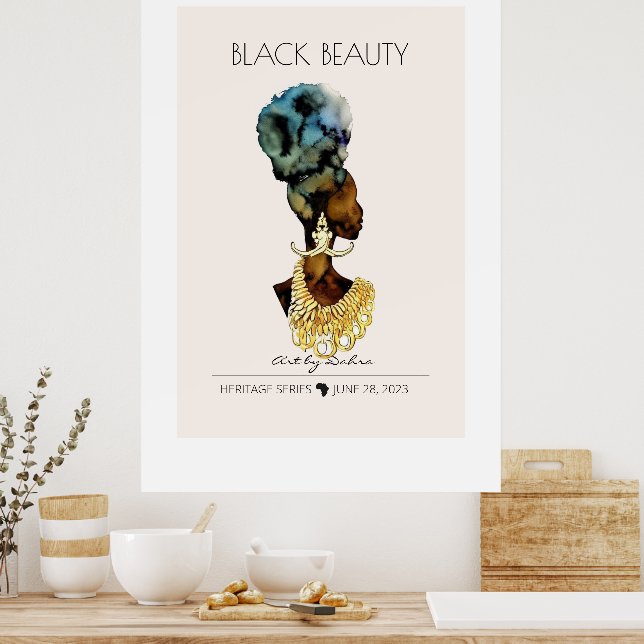 BEAUTIFUL BLACK AFRICAN QUEEN BIG GOLD NECKLACE POSTER (Kitchen)
