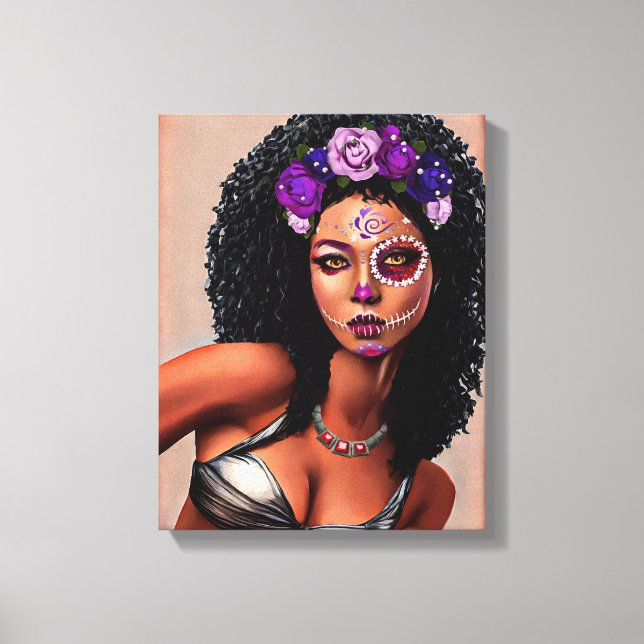 Beautiful Black African Woman Day Of the Dead Art  Canvas Print (Front)