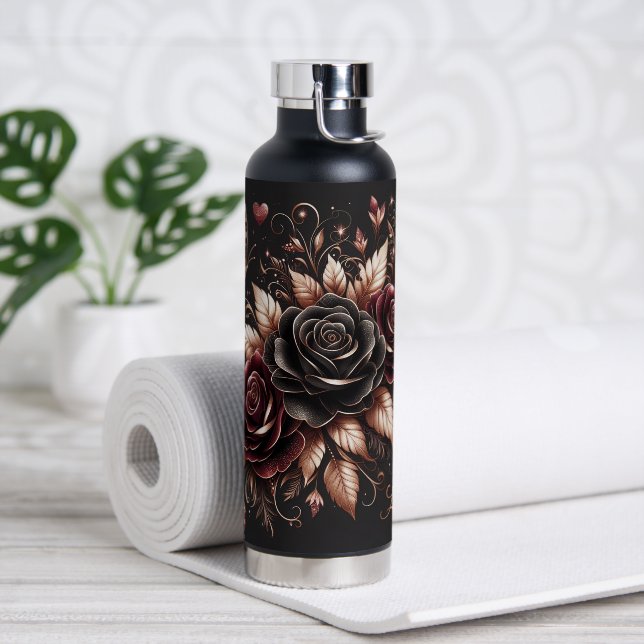 Beautiful Black and Burgundy Roses  Water Bottle (Yoga)