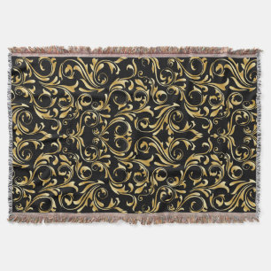 Beautiful Black and Gold Damask Patterns Throw Blanket