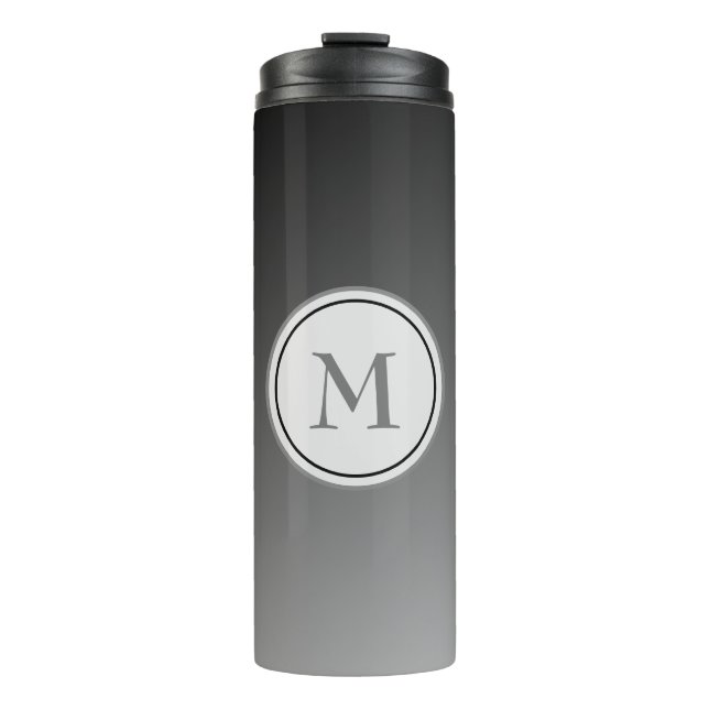 Beautiful Black and Grey Ombre Monogram Thermal Tumbler (Front)