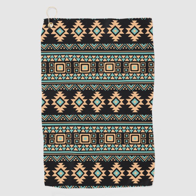 Beautiful black and pastel blue aztec golf towel (Front)