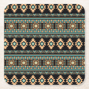 Beautiful black and pastel blue aztec square paper coaster