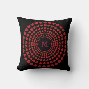 Beautiful Black and  Red Heart Mandala Cushion