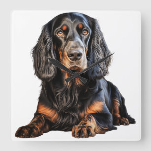 BEAUTIFUL BLACK AND TAN GORDON SETTER DOG SQUARE WALL CLOCK