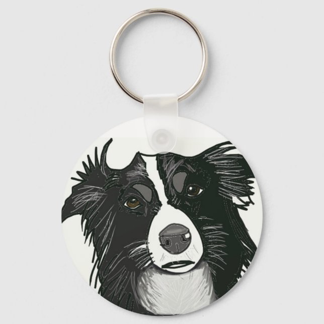 Beautiful Black and White Border Collie  Key Ring (Front)