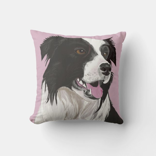 Beautiful Black and White Collie with brown eyes Cushion (Front)