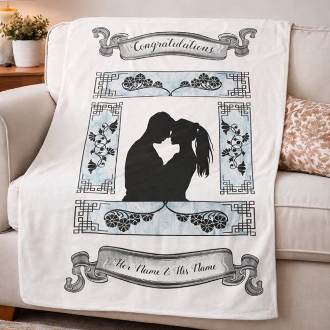 Beautiful Black and White Couple Silhouette Sherpa Blanket (Creator Uploaded)