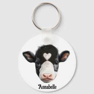 Beautiful Black and White Cow Face Key Ring