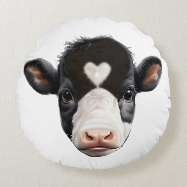 Beautiful Black and White Cow Face Round Cushion (Front)