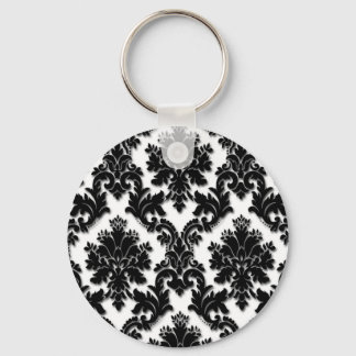 Beautiful Black and White Damask Pattern Key Ring