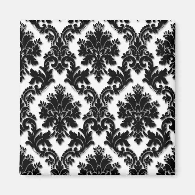 Beautiful Black and White Damask Pattern Magnet (Front)