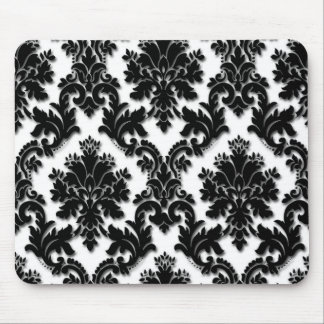 Beautiful Black and White Damask Pattern Mouse Mat