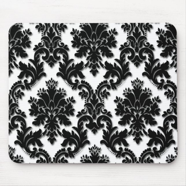 Beautiful Black and White Damask Pattern Mouse Mat (Front)