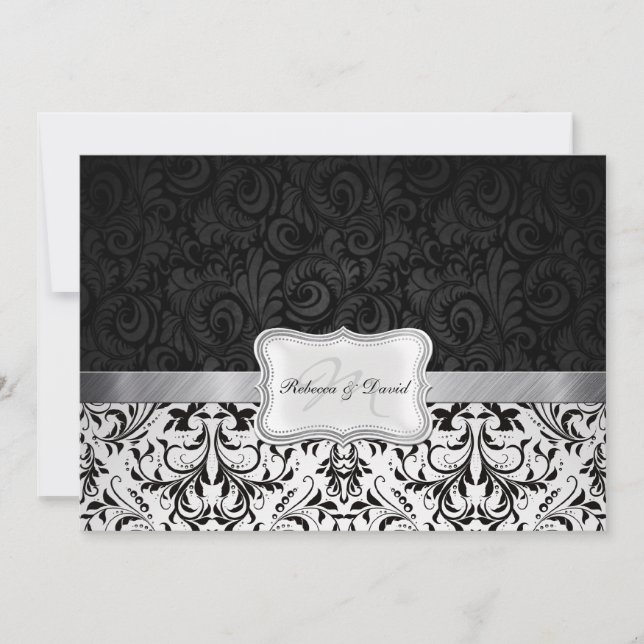 Beautiful Black and White Damask Rehearsal Dinner Invitation (Front)