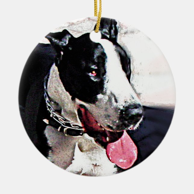 Beautiful Black and White Dog Ceramic Tree Decoration (Front)