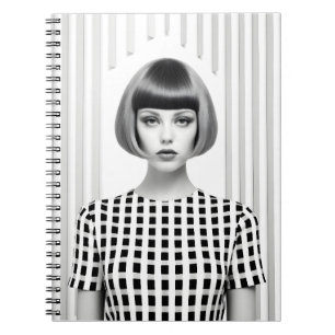 Beautiful Black And White Female Art Illustration Notebook