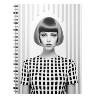 Beautiful Black And White Female Art Illustration Notebook
