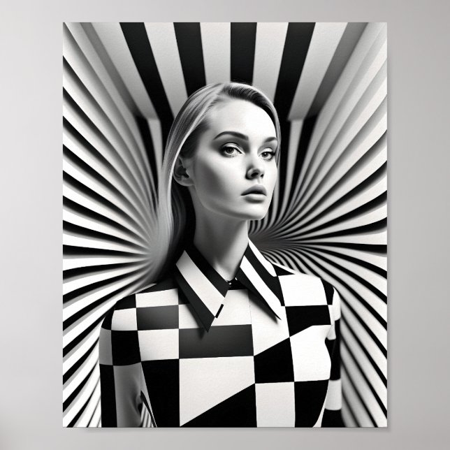 Beautiful Black And White Female Art Illustration  Poster (Front)