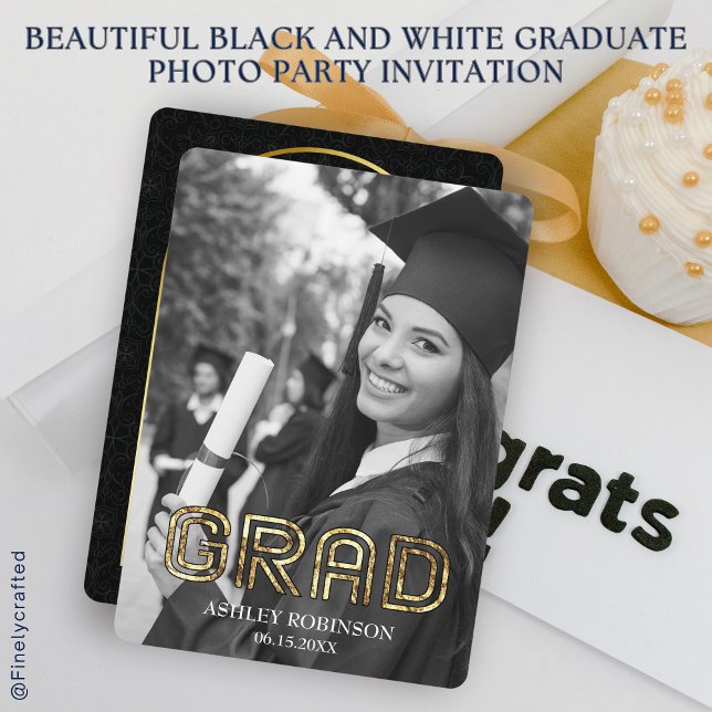 Beautiful Black and White Graduate Photo Party Invitation (Creator Uploaded)