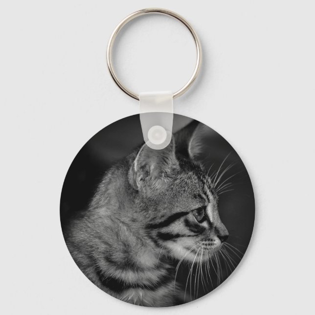 Beautiful Black and White Kitten Key Ring (Front)