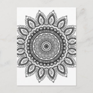 Beautiful black and white Mandala for colouring in Postcard