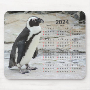 Beautiful Black and White Penguin 2024 Calendar Mouse Mat