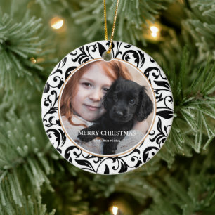 Beautiful Black and White Photo Christmas Ceramic Tree Decoration