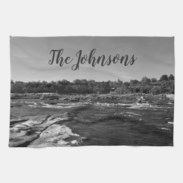 Beautiful Black and white photo of the James River Tea Towel (Horizontal)