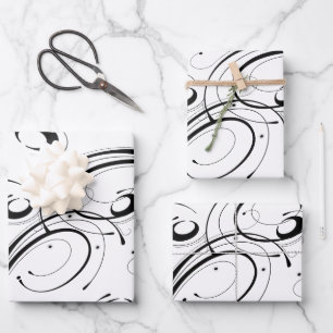 Beautiful Black and White Scroll Wrapping Paper Sheet