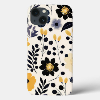 Beautiful Black and Yellow Flowers Art Pattern  iPhone 13 Case