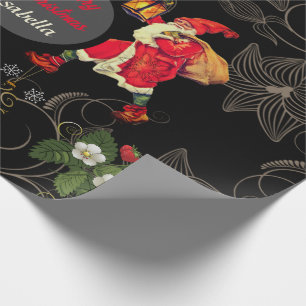 Beautiful Black Antique Christmas Flower Overlay Wrapping Paper