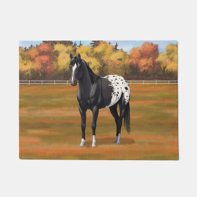 Beautiful Black Appaloosa Quarter Horse Stallion Doormat (Front)