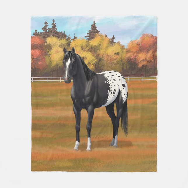 Beautiful Black Appaloosa Quarter Horse Stallion Fleece Blanket (Front)