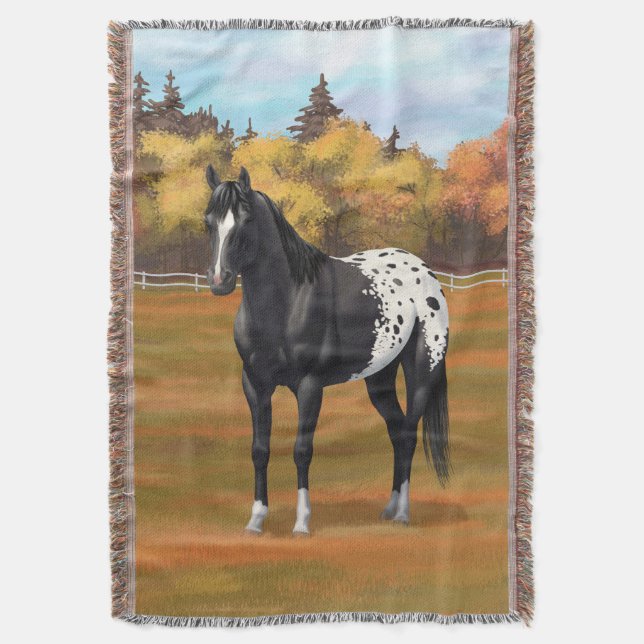 Beautiful Black Appaloosa Quarter Horse Stallion Throw Blanket (Front Vertical)