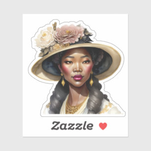 Beautiful Black Asian Woman Vintage Flowered Hat