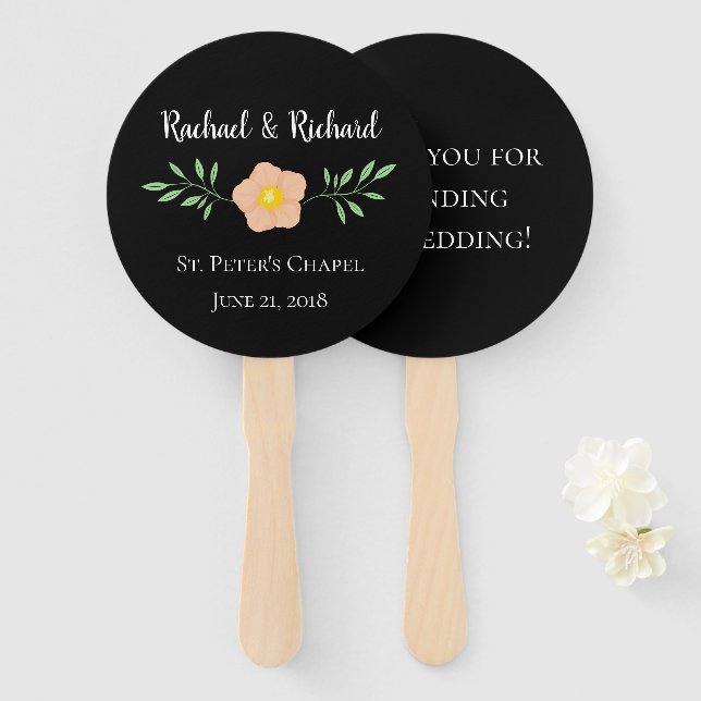 Beautiful Black Background Floral Wedding Hand Fan (Front and Back)