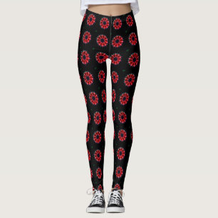 beautiful black big floral polkadot pattern design leggings