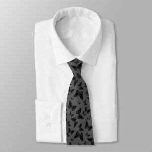 Beautiful Black Butterflies on Grey Motif Pattern Tie