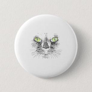 Beautiful Black Cat Face Big Green Eyes Cool Hallo 6 Cm Round Badge