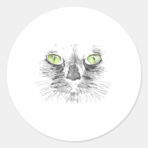 Beautiful Black Cat Face Big Green Eyes Cool Hallo Classic Round Sticker