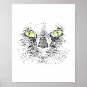 Beautiful Black Cat Face Big Green Eyes Cool Hallo Poster