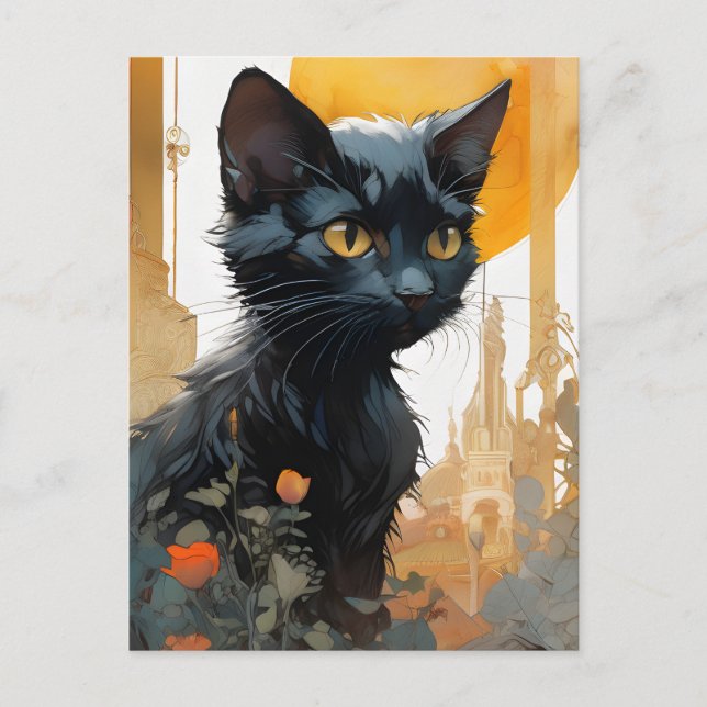 Beautiful Black Cat Postcard (Front)