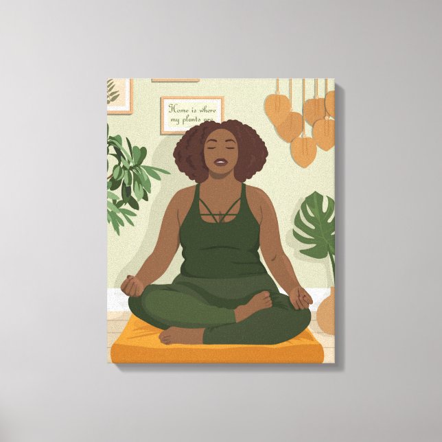Beautiful black curvy woman meditating  canvas print (Front)