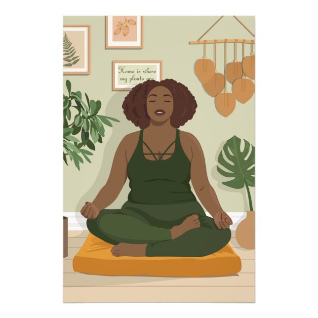 Beautiful black curvy woman meditating photo print (Front)